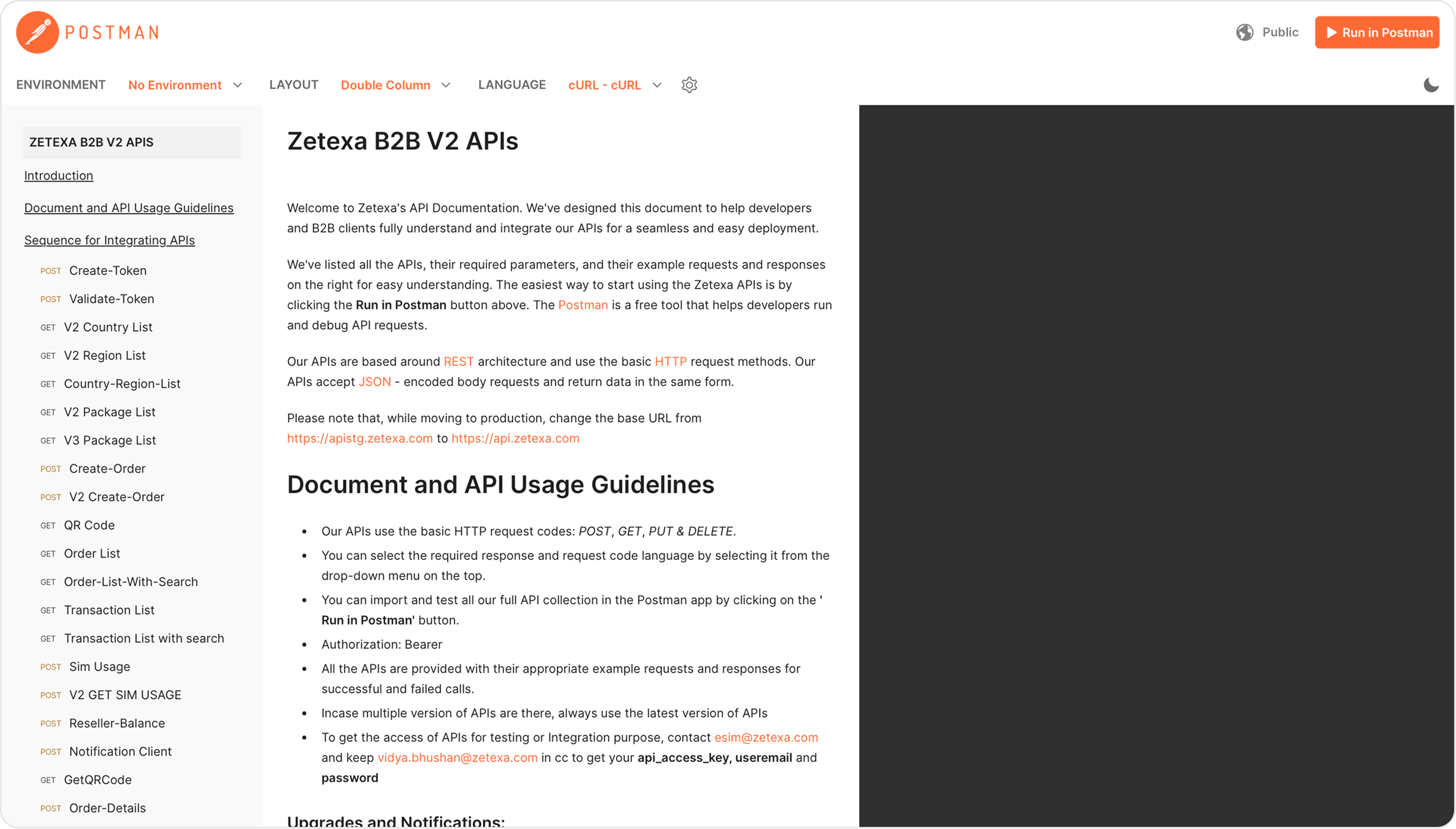 Zetexa Postman API documentation